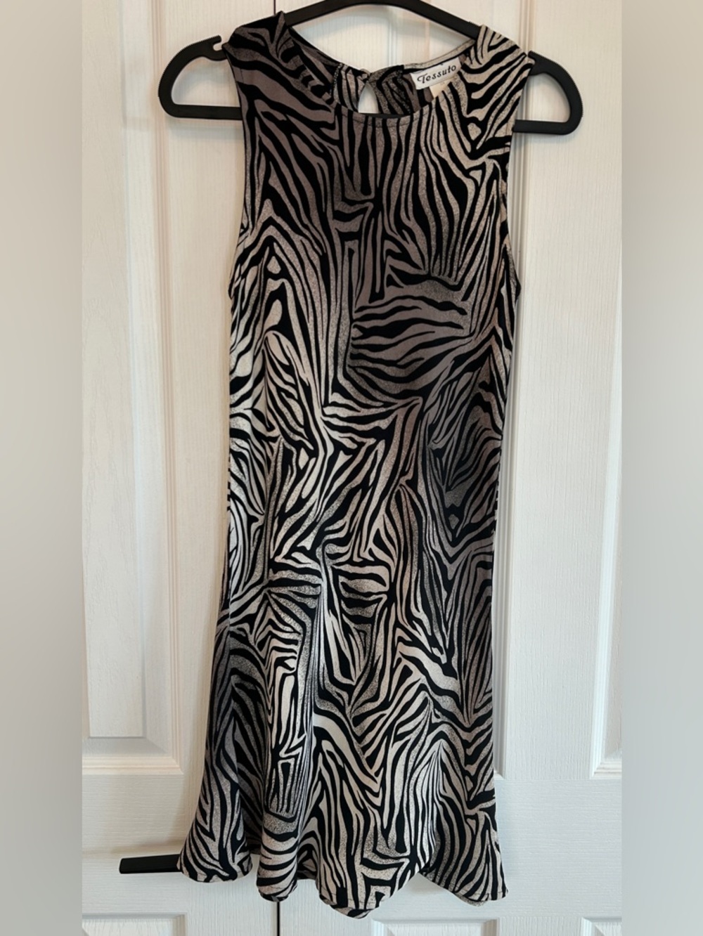 Vintage Tessuto Zebra Print Sleeveless A-Line Shift Dress Size L 100% Rayon Mini